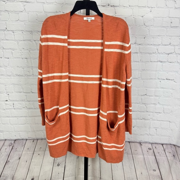 Madewell Summer Ryder Cardigan Orange and White Striped Sweater Size XS - Picture 1 of 6